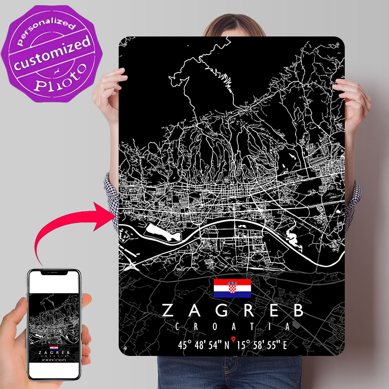 ZAGREB MAP CROATIA Poster Retr - 3D Printing Zagreb 评论和价格